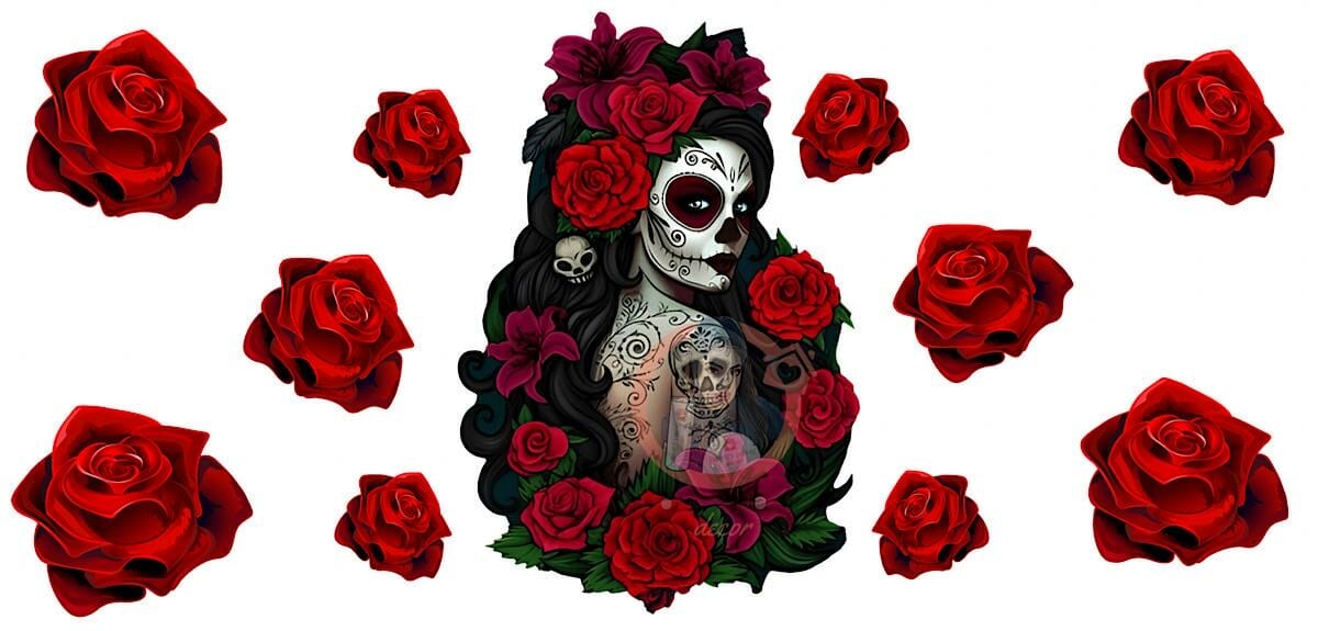 Catrina-with-roses Catrina With Roses Libbey Vinyl Wrap 16oz - Image 1