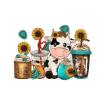 Cow Latte Sunflower Heat Transfer Vinyl Print