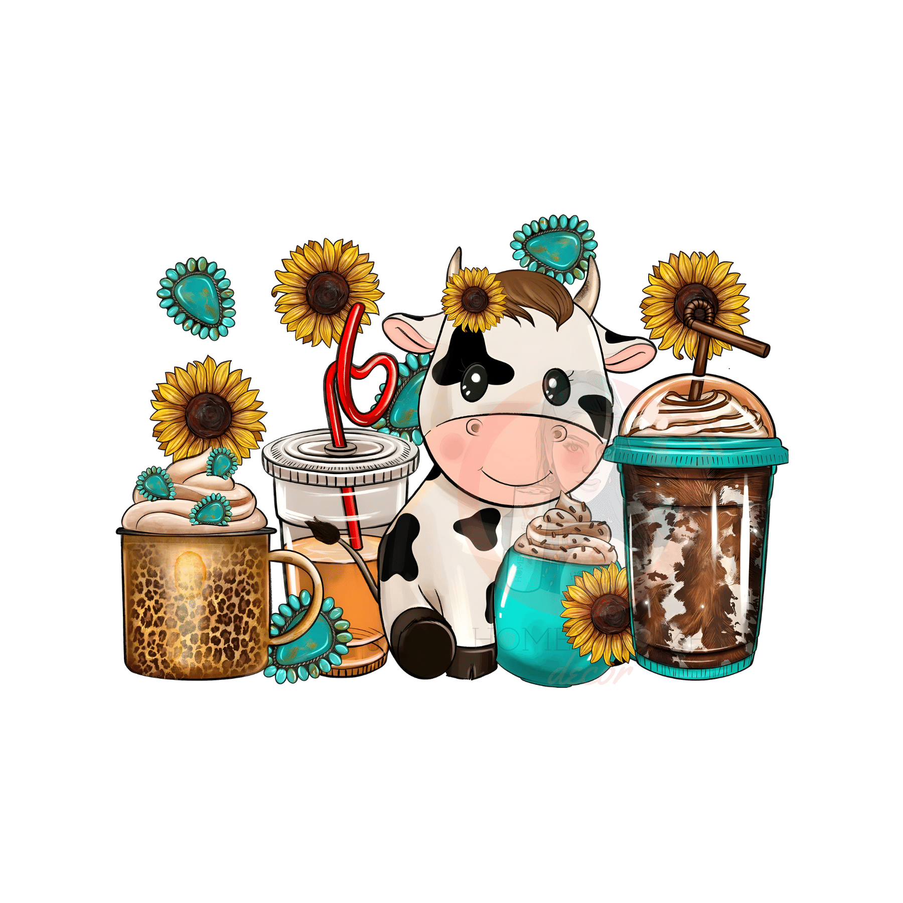 Untitled design (45) Cow Latte Sunflower Heat Transfer Vinyl Print - Image 1