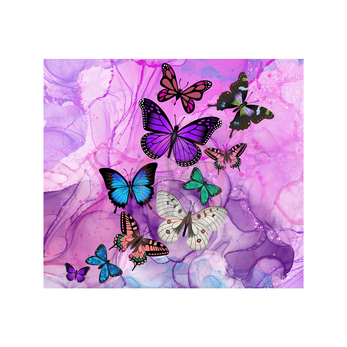 Untitled design (63) Alcohol Ink Butterflies 20oz Tumbler Sublimation Wrap - Image 1