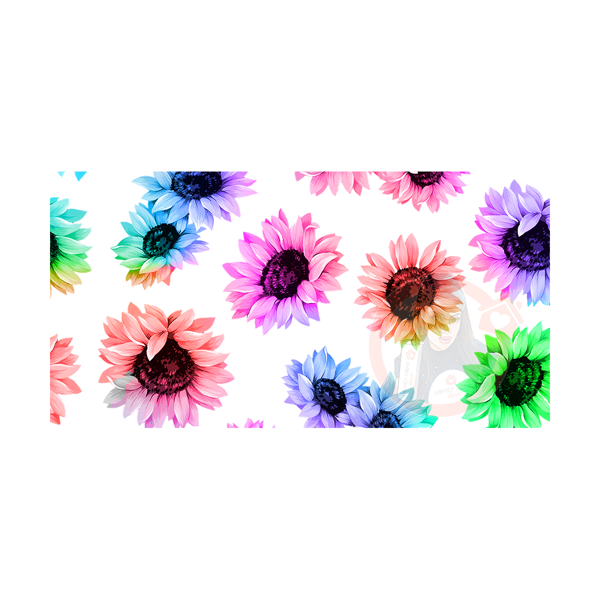 colorful sunflower libbey web Colorful Sunflowers Libbey Wrap Vinyl 16oz - Image 1