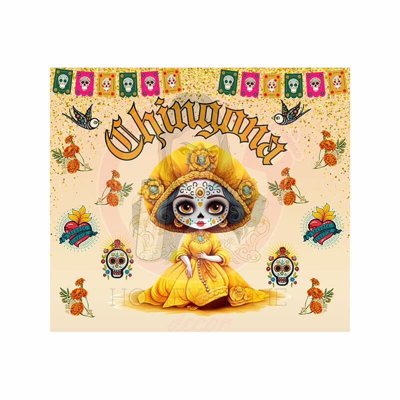 Chingona Catrina Yellow 02 sublimation tumbler wrap Chingona Catrina Yellow 02 sublimation tumbler wrap