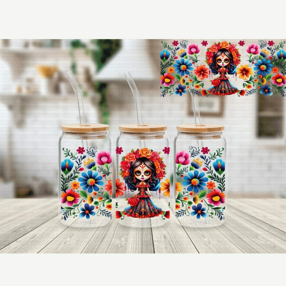 Untitled design - 2023-09-22T220225.819 Floral Catrina Cup with UVDTF - Image 1