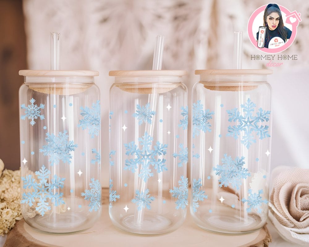 Digital Download (51) Baby Blue Snowflakes Libbey Wrap - Image 1