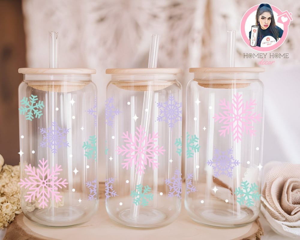 Digital Download (53) Pastel Snowflakes Libbey Wrap - Image 1